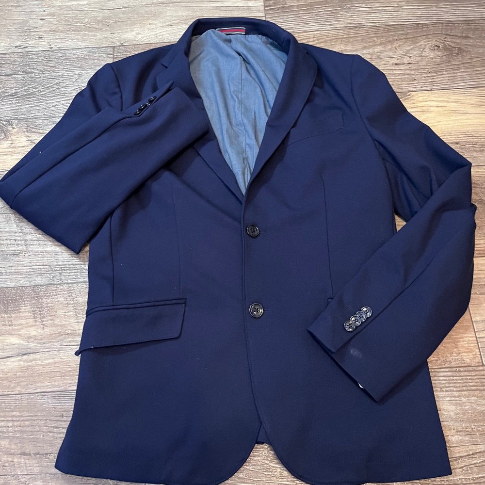 Mango Man Smart Navy Blue Two Button Blazer Jacket Size 40 Mens Slim Fit